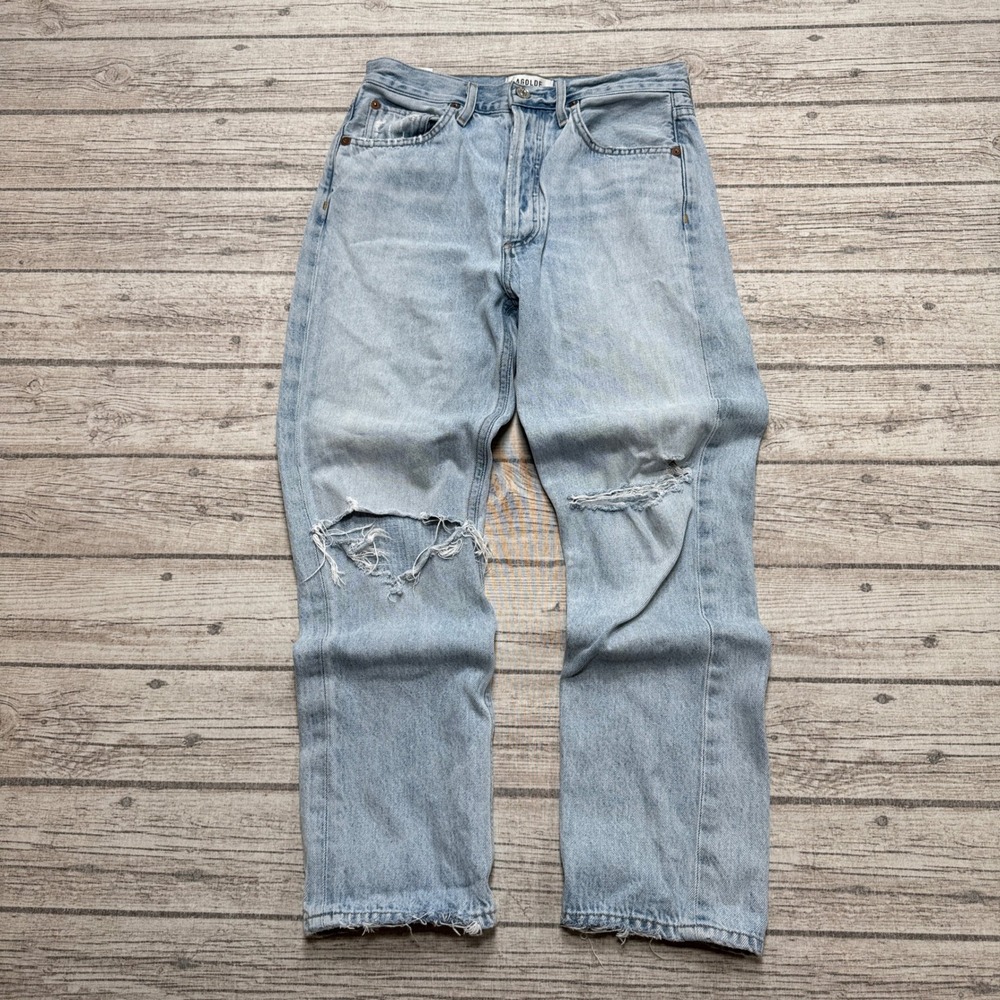 AGOLDE Jeans Womens 26 Light Wash Riley Crop High Rise Button Fly Distressed USA